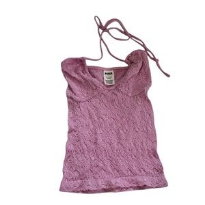 PINK VS Victoria's Secret Floral Jacquard Halter Top Pink Lollipop color XS